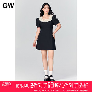 GW大码女装法式泡泡短袖连衣裙2024夏季新款微胖mm显瘦高腰A字裙
