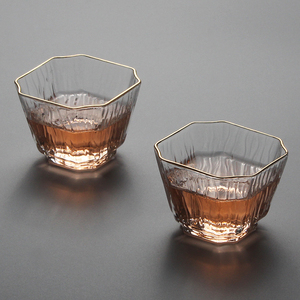 日式描金边锤纹杯