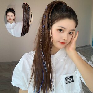 假发女长发嘻哈假马尾脏辫子绑带式气质高马尾自然隐形卷直发尾.