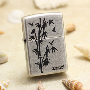 zippo打火机仿古银121fb刻花富贵竹节节高