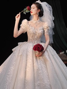 法式婚纱2024新款新娘旅拍出门纱高级质感大拖尾主纱小个子宫廷风