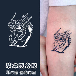 龙之蔑视可爱卡通花臂草本果汁纹身贴半永久女持久防水仿真高级感