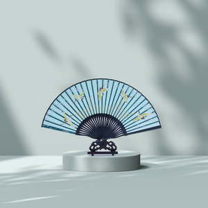 上海制扇至美真丝头青竹女士旗袍扇子新中式折扇古风中国风折叠扇