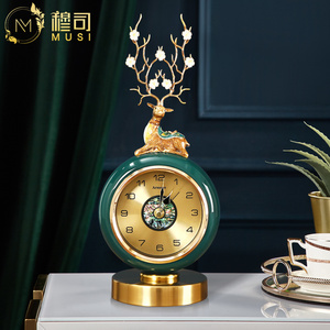 新中式轻奢台式座钟客厅家用钟表摆件桌面时钟小坐钟简约静音台钟