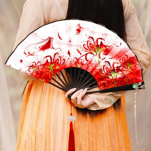 网红古风扇子女学生超仙霸气折扇汉服配饰随身扇彼岸花古装舞扇子