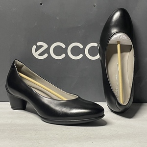 美国代购ECCO爱步女鞋浅口粗跟圆头通勤正装单鞋皮鞋230203雕塑45