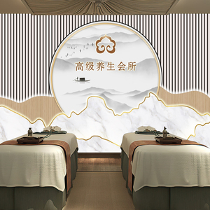 3d立体大理石格栅墙纸养生足疗店壁画美容院直播背景墙采耳馆壁纸