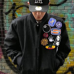 潮牌ins stussy斯图西新款黑八刺绣棒球服夹克男女情侣款休闲外套