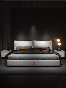 宜家精品现代简约真皮床北欧双人主卧婚床意式轻奢极简皮床2米x2