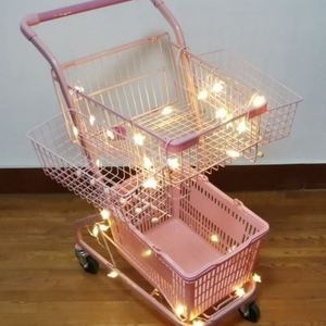 摆摊专用手推车摆地摊粉色少女心便利店购物车双层手推车置物车