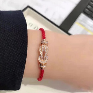 fred费雷德手链男女18k金镶钻情侣手绳满钻8字扣红绳精钢绳小号