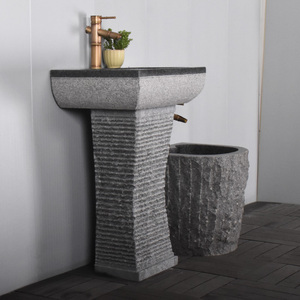 户外别墅洗手盆庭院天然石材一体式拖把池组合花园阳台石头洗脸盆