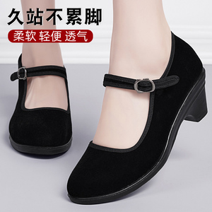 老北京布鞋女官方旗舰店新款正品舒适黑色平底平绒软底妈妈工作鞋