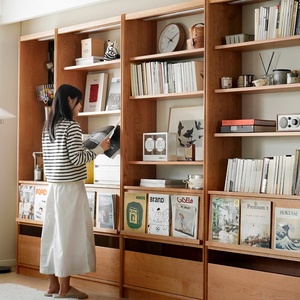 电视墙边柜立柜实木展示柜客厅储物柜自由组合柜落地书柜书架一体