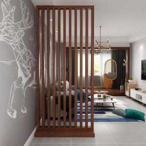 实木隔断屏风北欧客厅新中式玄关现代简约原木客厅格栅木条立柱