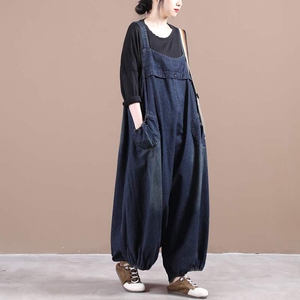 牛仔背带裤夏装新款韩版老人中老年女装妈妈宽松时尚阔腿连体垮裤
