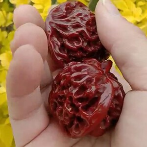 文玩核桃玉化包浆一对把玩红色苹果园机刷野生麻核桃手串把玩核桃