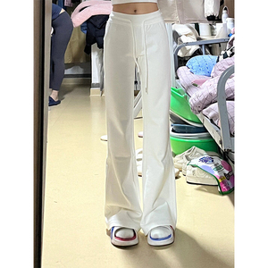 美式白色微喇叭卫裤女2024新款夏季低腰拖地休闲垂感运动瑜伽裤子