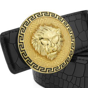 复古牛皮男士皮带纯铜狮头平滑扣青年黑色腰带真皮圆扣休闲裤带