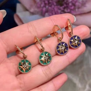 dior/迪奥罗盘耳环18k玫瑰金白金镶钻满钻白贝母 八芒星耳钉女