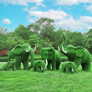 户外绿植大象雕塑园林景观玻璃钢草皮长颈鹿动物公园美陈卡通摆件