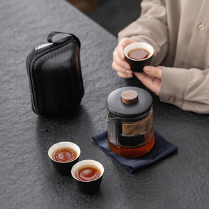 玻璃旅行茶具便携式粗陶快克杯一壶三杯户外旅行功夫茶具套装