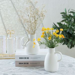 德国工艺ins套二把手白瓷花瓶桌面客厅卧室干花鲜花假花花插