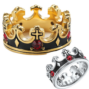 大号镶钻皇冠男士钛钢戒指不锈钢合金饰品复古指环ring扳指十字架