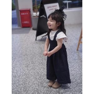 韩国童装女童夏装套装2024新款洋气时髦儿童飞袖背心阔腿背带裤子