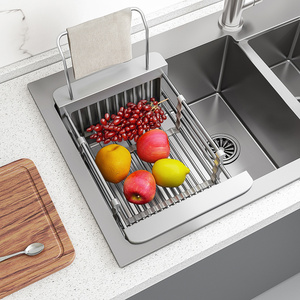 洗菜盆不锈钢沥水篮新款单水池洗水果水槽碗筷伸缩沥水架厨房用品