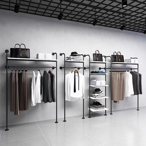 男装店货架服装展示架上墙落地式挂衣服架子双层鞋包陈列架挂衣杆