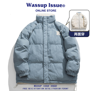 WASSUP ISSUE双面穿羊羔毛羽绒棉服男款外套冬季小棉袄加厚棉衣男