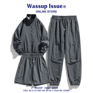 WASSUP ISSUE美式冰丝防晒衣男款夏季薄款潮牌运动情侣休闲套装男