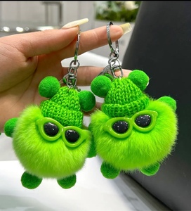 可爱獭兔毛小球汽车钥匙扣挂件网红毛绒书包包挂饰礼品