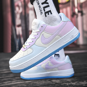 aj男鞋空军一号低帮板鞋变色龙青花瓷运动鞋学生跑步鞋情侣潮鞋女