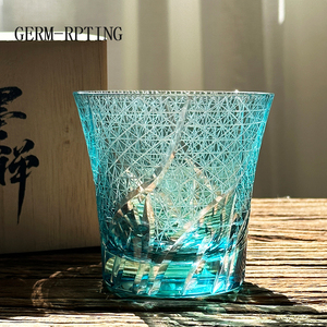江户切子杯海洋之星清酒杯手工雕刻威士忌洋酒杯水晶玻璃杯洛克杯
