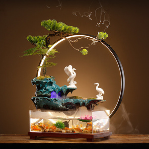 创意鱼缸流水摆件循环水客厅玄关办公室桌面景观造景风车转运加湿