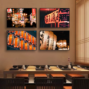 日本风景装饰画建筑街景日式餐厅挂画料理寿司店烤肉店夜景壁画