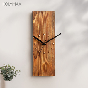 复古实木长方形挂钟美式怀旧装饰时钟简约艺术静音钟表客厅免打孔