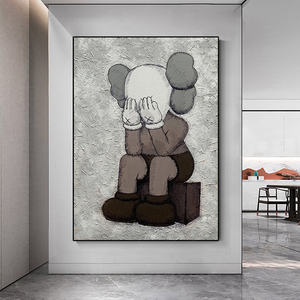 网红手绘油画kaws暴力熊客厅大幅落地装饰画现代轻奢入户玄关原创
