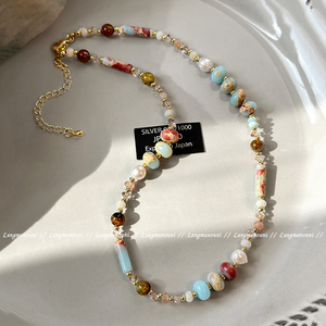 彩色琉璃米珠珍珠项链小众民族风高级复古锁骨链串珠女多巴胺配饰