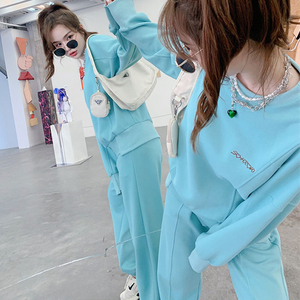 网红时尚休闲运动套装女春季学生韩版宽松显瘦卫衣跑步服两件套潮