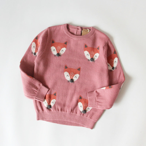 n家英国外贸单童装 纯棉线 女童秋冬粉色可爱小狐狸洋气针织毛衣