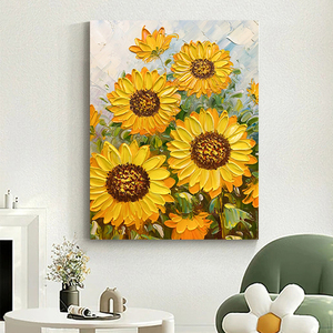 纯手绘油画向日葵装饰画丙烯厚肌理刀画客厅小清新太阳花植物挂画