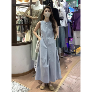 夏季新款韩版气质无袖背心连衣裙女修身显瘦设计感轻奢休闲长裙子