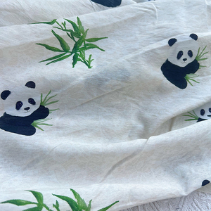 新中式国风可爱熊猫竹子印花天丝棉数码印花 夏季连衣裙上衣布料