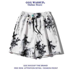 GGG Wassup国风水墨短裤男女夏季沙滩五分裤冰丝休闲短袖衬衫套装