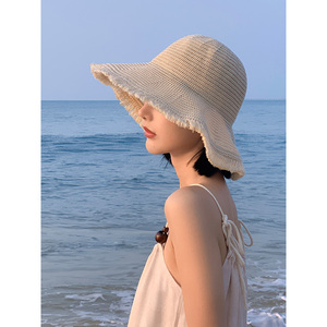 秃头少女~海边洋气好看渔夫帽子女夏季沙滩出游拍照防晒遮阳草帽