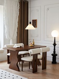 法式中古风全实木餐桌家用长方形白蜡木书桌设计师复古胡桃色岛台