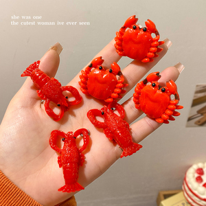 红色螃蟹龙虾发夹刘海侧边碎发夹子小号发卡头饰搞怪趣味儿童发饰